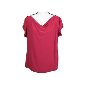 Dressbarn Collection Size XL Womens Blouse Drape Neckline Dark Pink Rhinestones